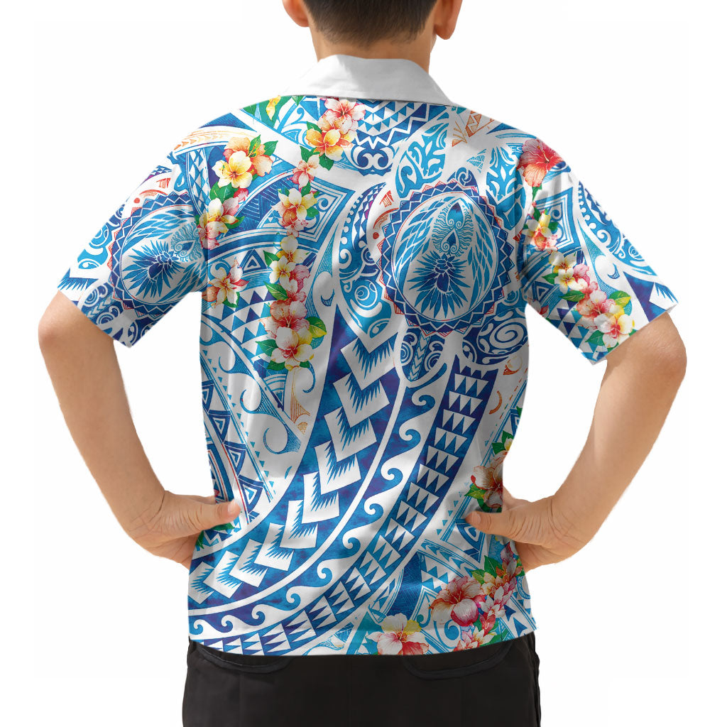 Hawaiian Turtle and Lei Kid Hawaiian Shirt Tribal Kakau and Tropical Plants Human Heart LT03 - Polynesian Pride