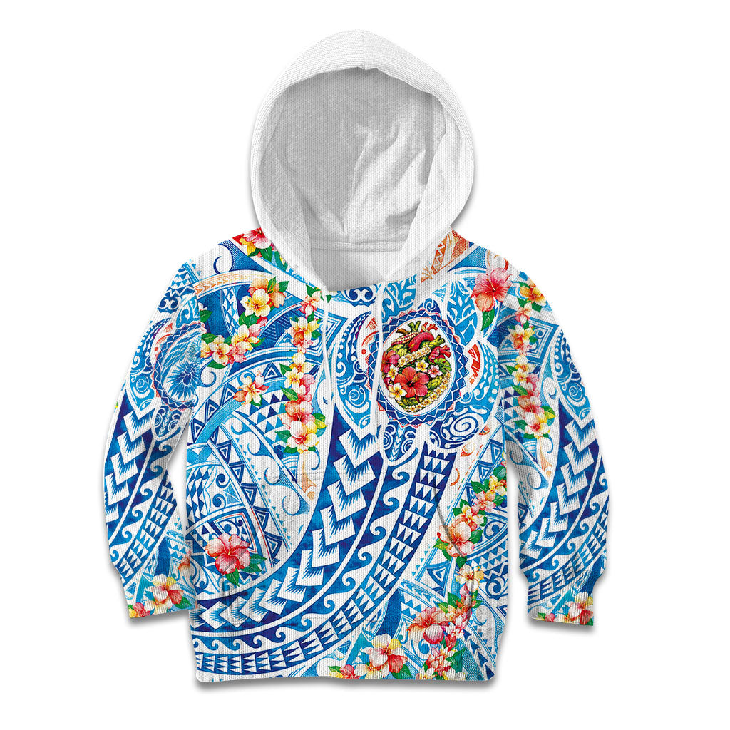 Hawaiian Turtle and Lei Kid Hoodie Tribal Kakau and Tropical Plants Human Heart LT03 Hoodie Multicolor - Polynesian Pride