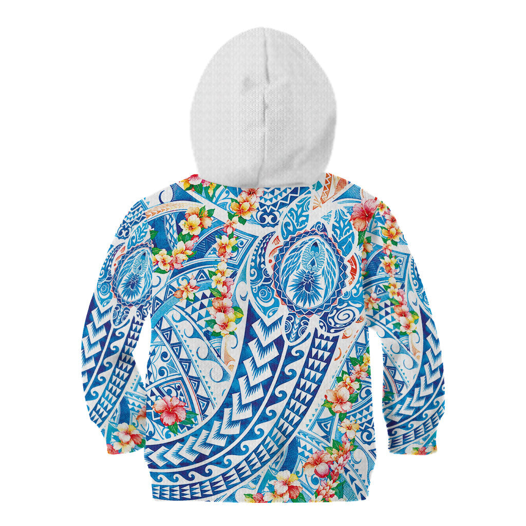 Hawaiian Turtle and Lei Kid Hoodie Tribal Kakau and Tropical Plants Human Heart LT03 - Polynesian Pride