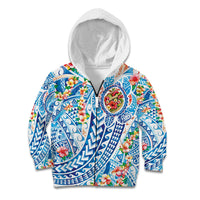 Hawaiian Turtle and Lei Kid Hoodie Tribal Kakau and Tropical Plants Human Heart LT03 Zip Hoodie Multicolor - Polynesian Pride
