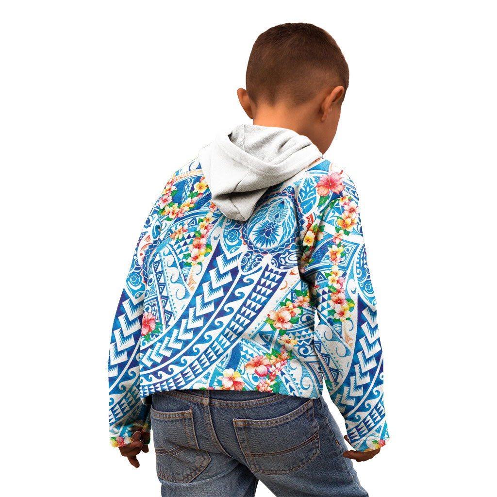 Hawaiian Turtle and Lei Kid Hoodie Tribal Kakau and Tropical Plants Human Heart LT03 - Polynesian Pride