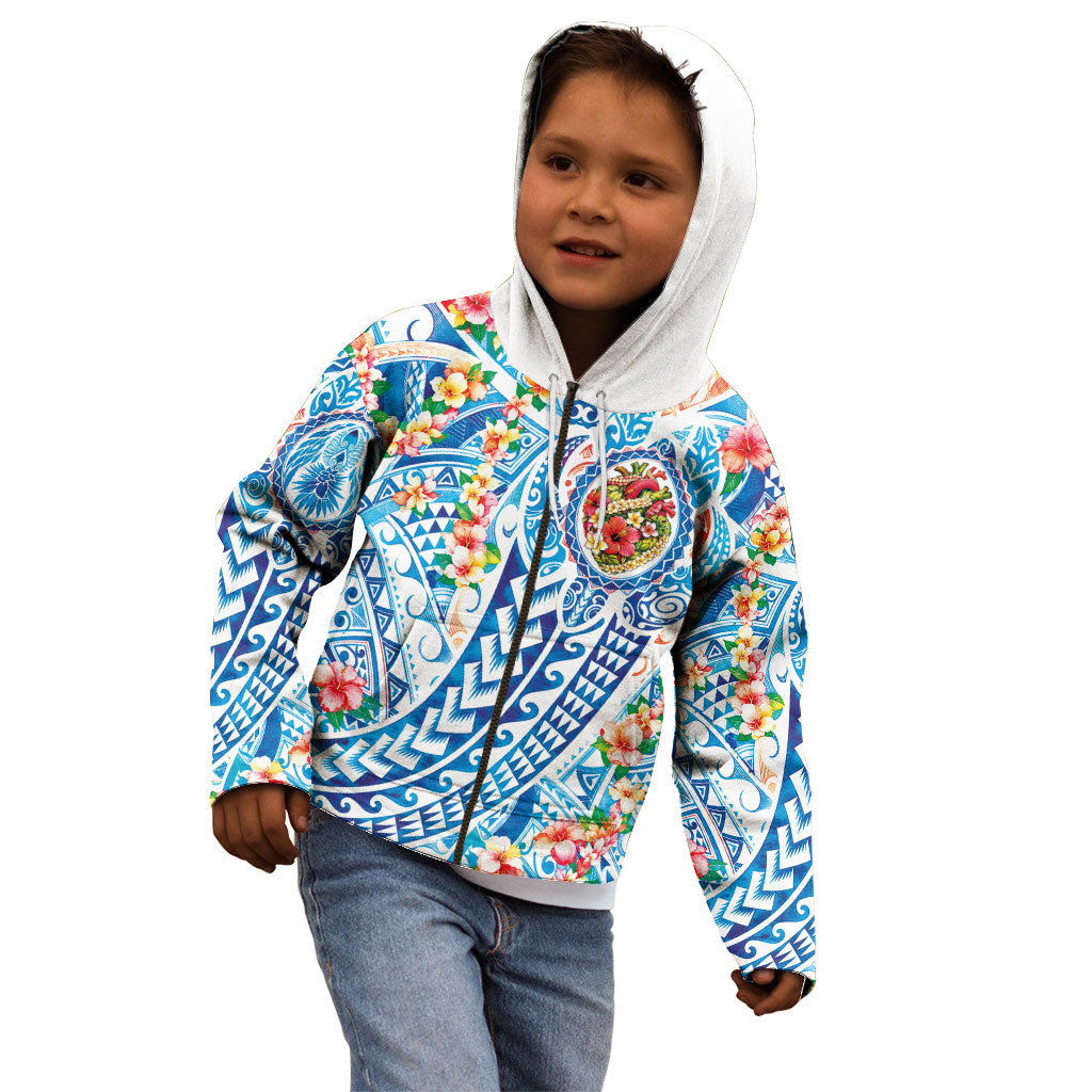 Hawaiian Turtle and Lei Kid Hoodie Tribal Kakau and Tropical Plants Human Heart LT03 - Polynesian Pride