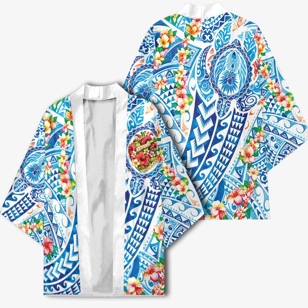 Hawaiian Turtle and Lei Kimono Tribal Kakau and Tropical Plants Human Heart