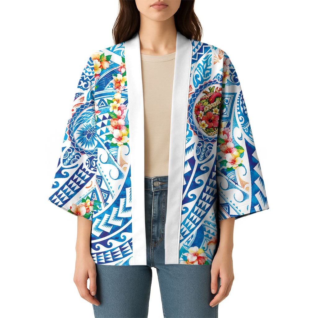 Hawaiian Turtle and Lei Kimono Tribal Kakau and Tropical Plants Human Heart