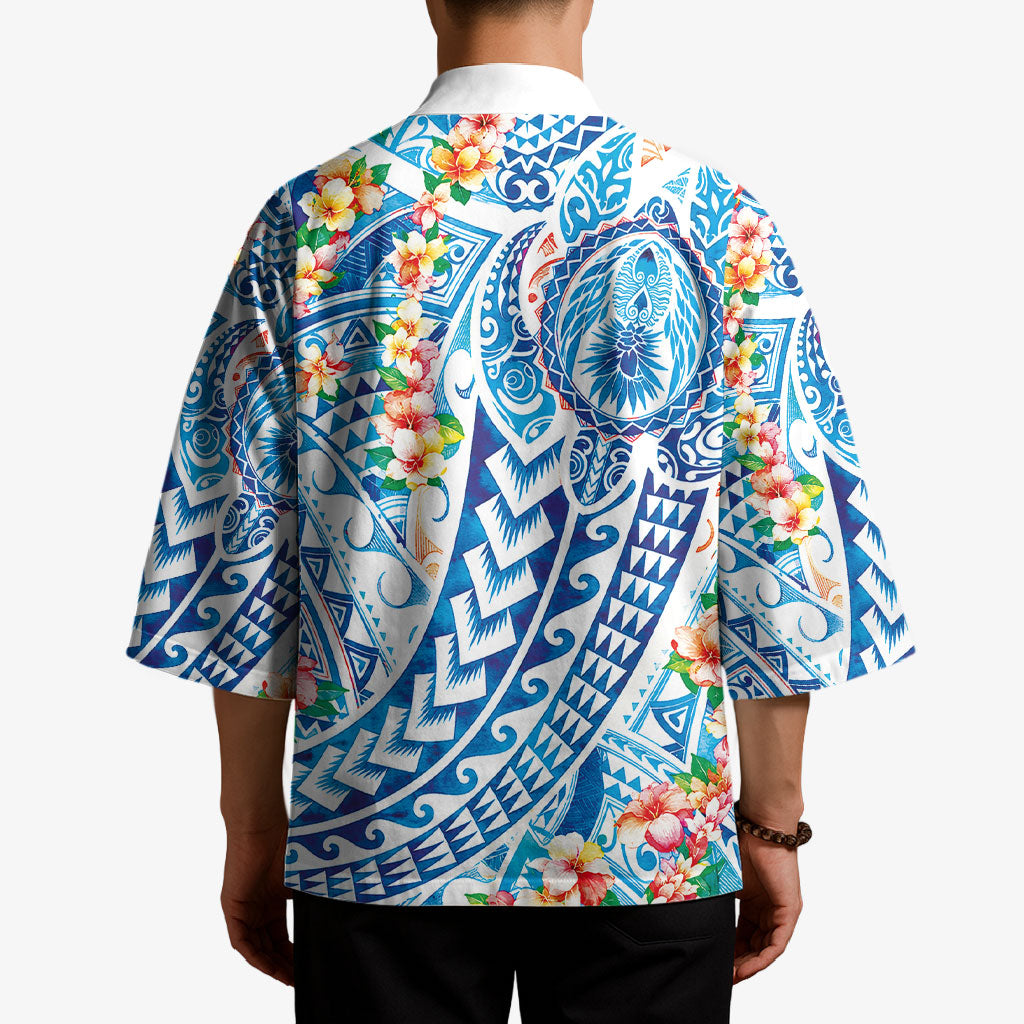 Hawaiian Turtle and Lei Kimono Tribal Kakau and Tropical Plants Human Heart