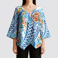 Hawaiian Turtle and Lei Kimono Sleeve Blouse Tribal Kakau and Tropical Plants Human Heart LT03 - Polynesian Pride