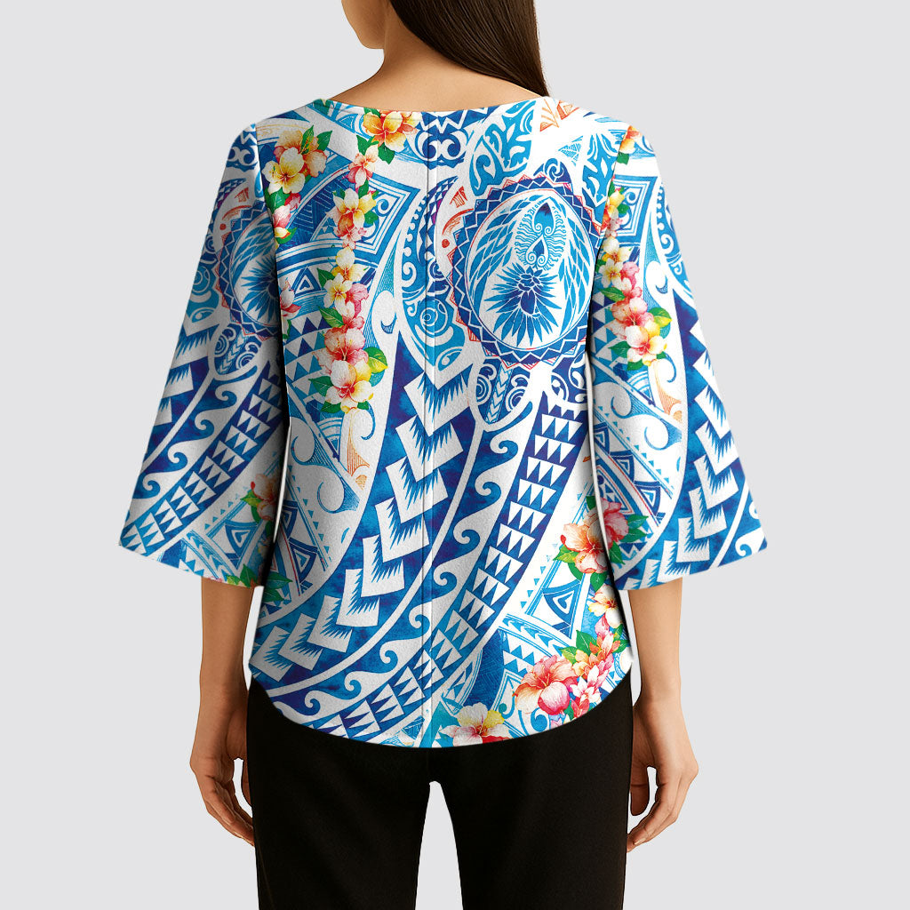 Hawaiian Turtle and Lei Kimono Sleeve Blouse Tribal Kakau and Tropical Plants Human Heart LT03 - Polynesian Pride