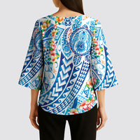 Hawaiian Turtle and Lei Kimono Sleeve Blouse Tribal Kakau and Tropical Plants Human Heart LT03 - Polynesian Pride