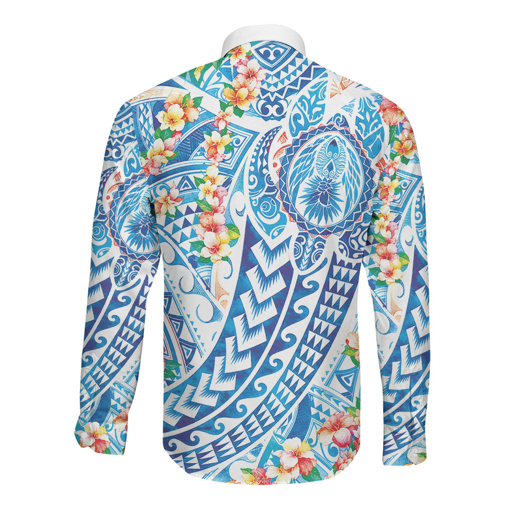 Hawaiian Turtle and Lei Long Sleeve Button Shirt Tribal Kakau and Tropical Plants Human Heart LT03 - Polynesian Pride