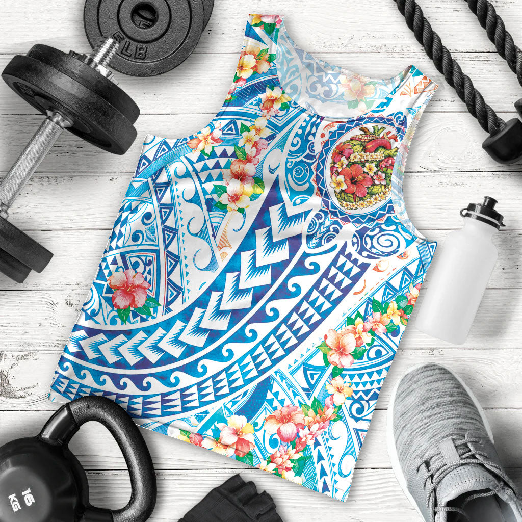 Hawaiian Turtle and Lei Men Tank Top Tribal Kakau and Tropical Plants Human Heart LT03 - Polynesian Pride