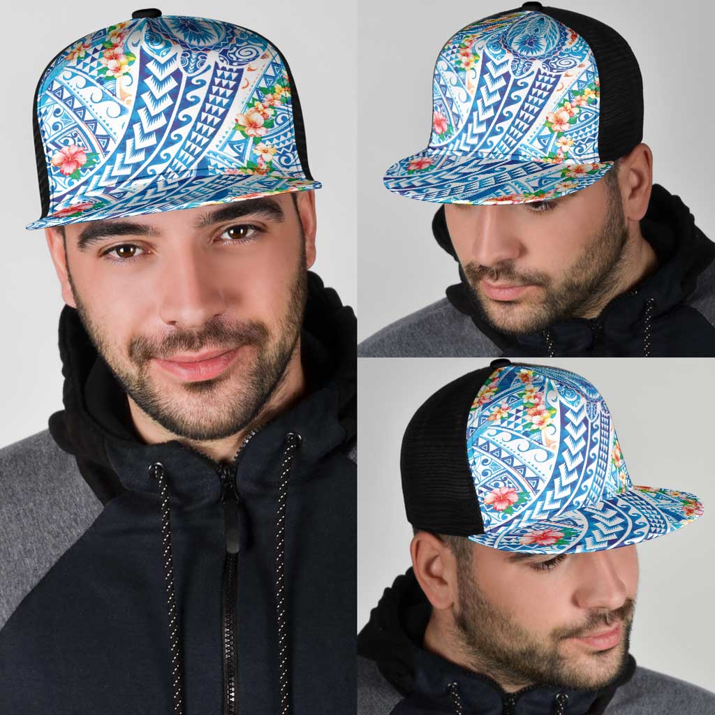 Hawaiian Turtle and Lei Mesh Trucker Cap Tribal Kakau and Tropical Plants Watercolor Style LT03 - Polynesian Pride
