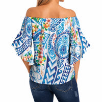 Hawaiian Turtle and Lei Off Shoulder Wrap Waist Top Tribal Kakau and Tropical Plants Human Heart LT03 - Polynesian Pride