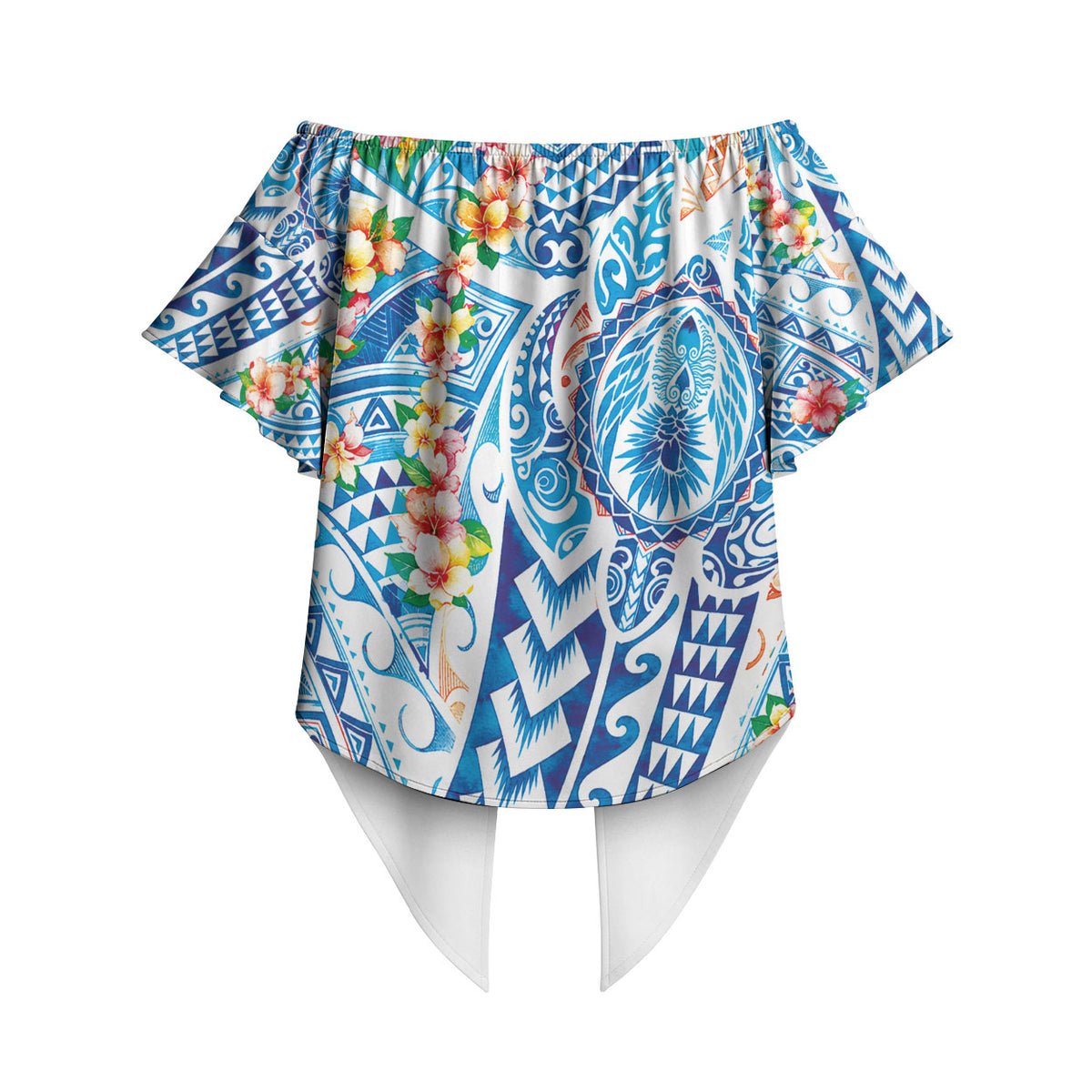 Hawaiian Turtle and Lei Off Shoulder Wrap Waist Top Tribal Kakau and Tropical Plants Human Heart LT03 - Polynesian Pride