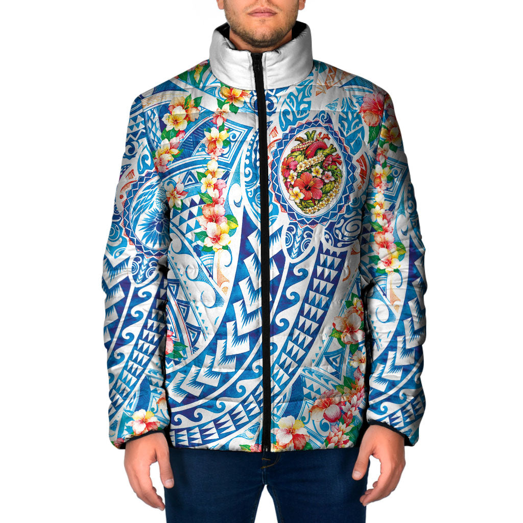 Hawaiian Turtle and Lei Padded Jacket Tribal Kakau and Tropical Plants Human Heart