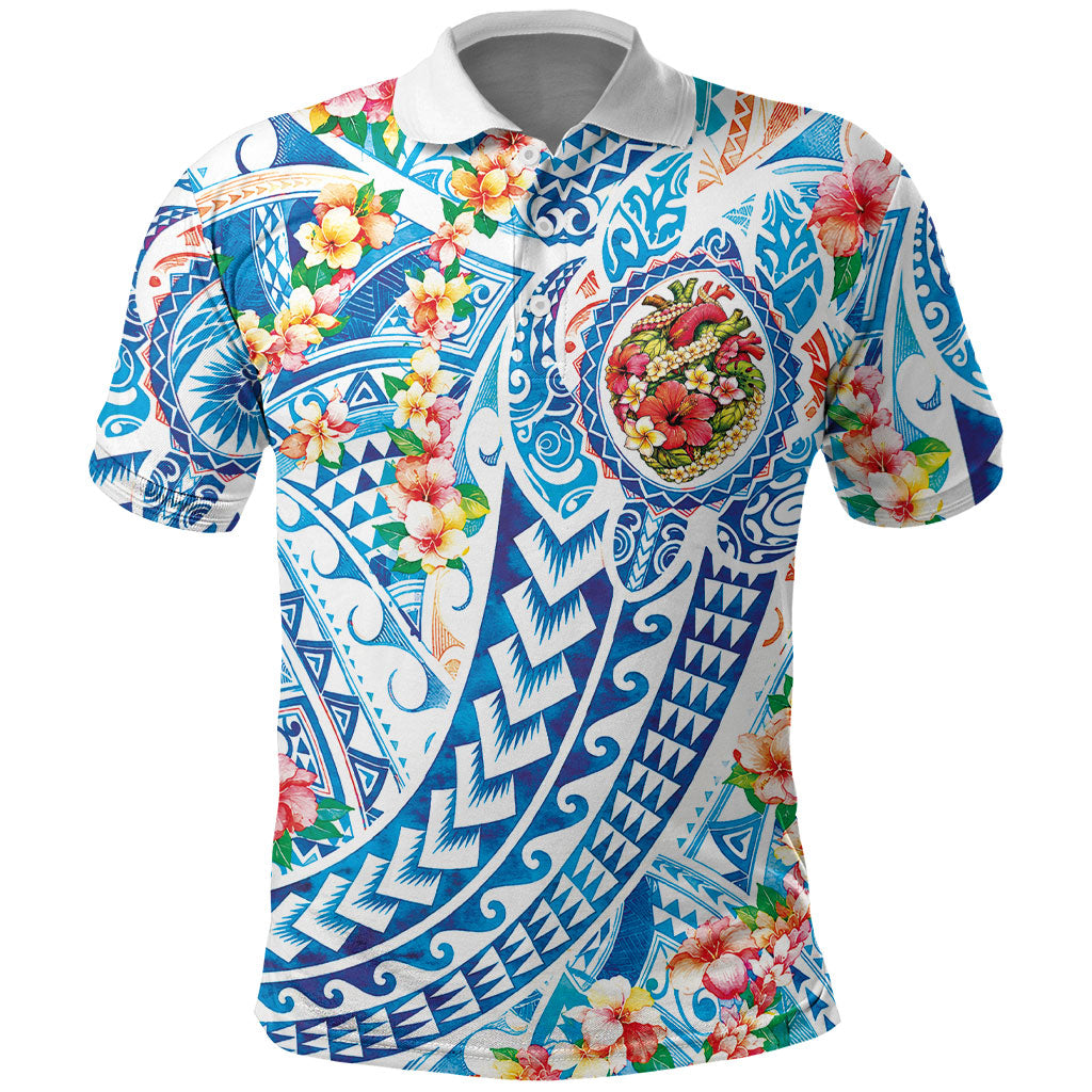 Hawaiian Turtle and Lei Polo Shirt Tribal Kakau and Tropical Plants Human Heart LT03 Multicolor - Polynesian Pride