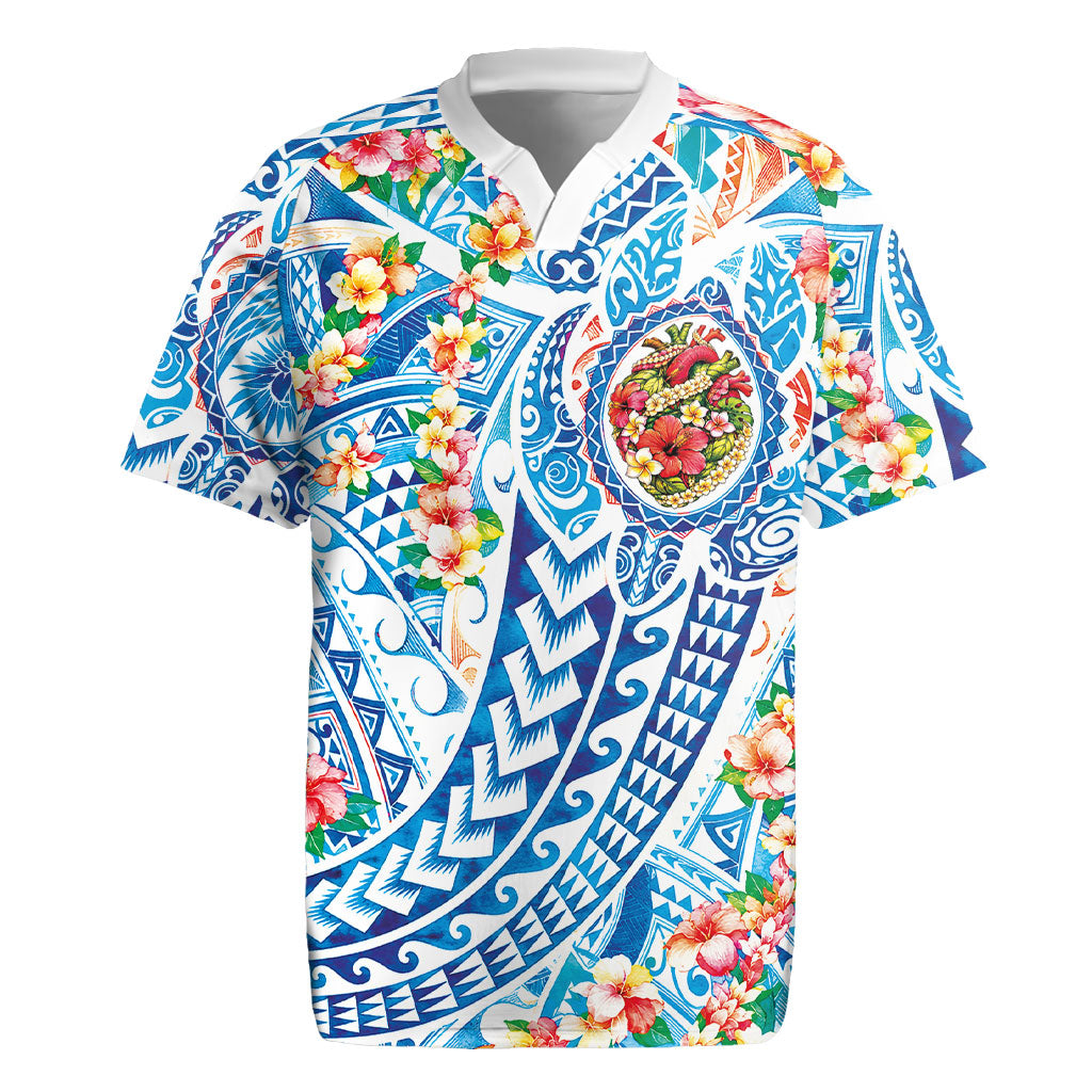 Hawaiian Turtle and Lei Rugby Jersey Tribal Kakau and Tropical Plants Human Heart