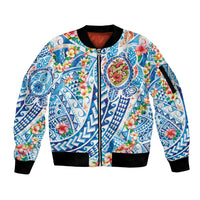 Hawaiian Turtle and Lei Sleeve Zip Bomber Jacket Tribal Kakau and Tropical Plants Human Heart LT03 Unisex Multicolor - Polynesian Pride