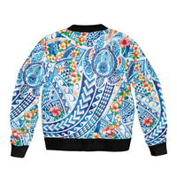 Hawaiian Turtle and Lei Sleeve Zip Bomber Jacket Tribal Kakau and Tropical Plants Human Heart LT03 - Polynesian Pride
