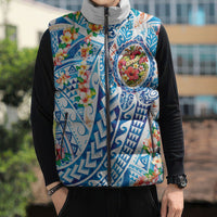 Hawaiian Turtle and Lei Sleeveless Puffer Jacket Tribal Kakau and Tropical Plants Human Heart LT03 - Polynesian Pride
