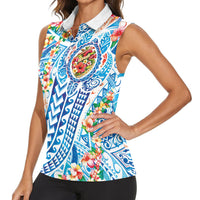 Hawaiian Turtle and Lei Women Sleeveless Polo Shirt Tribal Kakau and Tropical Plants Human Heart LT03 - Polynesian Pride