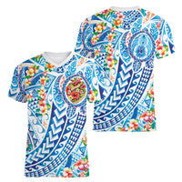 Hawaiian Turtle and Lei Women V-Neck T-Shirt Tribal Kakau and Tropical Plants Human Heart LT03 - Polynesian Pride