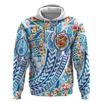 Hawaiian Turtle and Lei Zip Hoodie Tribal Kakau and Tropical Plants Human Heart LT03 Pullover Hoodie Multicolor - Polynesian Pride