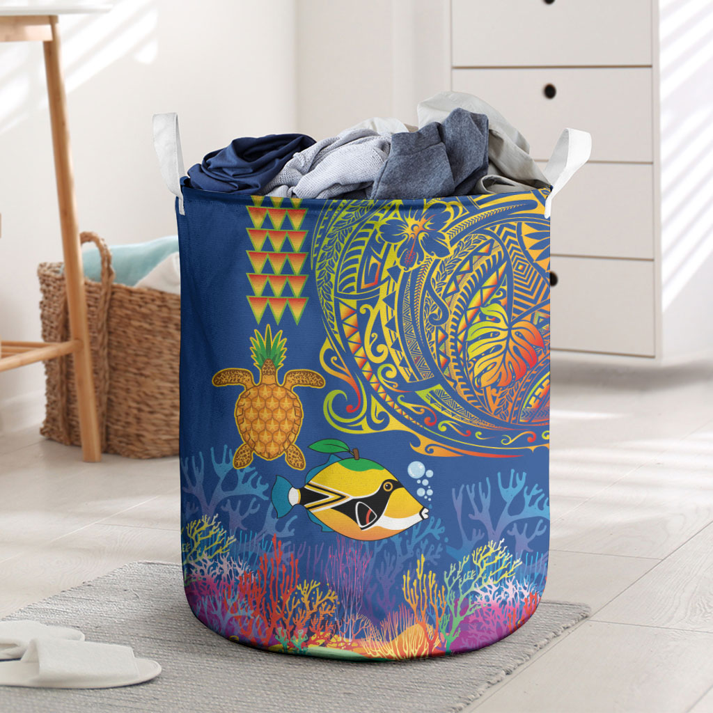 Hawaii Ocean Laundry Basket Pineapple Turtle and Mango Reef Triggerfish and Kakau Tattoo LT03 Multicolor - Polynesian Pride