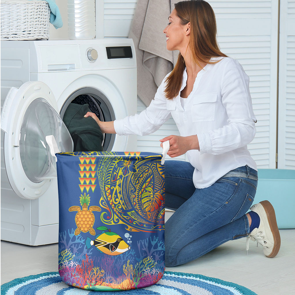 Hawaii Ocean Laundry Basket Pineapple Turtle and Mango Reef Triggerfish and Kakau Tattoo LT03 - Polynesian Pride