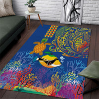Hawaii Ocean Area Rug Pineapple Turtle and Mango Reef Triggerfish and Kakau Tattoo LT03 Multicolor - Polynesian Pride