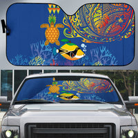 Hawaii Ocean Auto Sun Shade Pineapple Turtle and Mango Reef Triggerfish and Kakau Tattoo LT03 Multicolor - Polynesian Pride