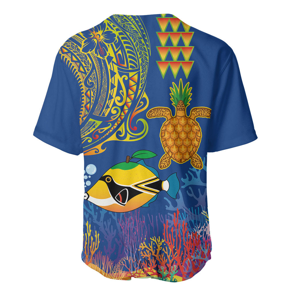 Hawaii Ocean Baseball Jersey Pineapple Turtle and Mango Reef Triggerfish and Kakau Tattoo LT03 - Polynesian Pride