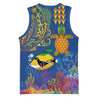 Hawaii Ocean Basketball Jersey Pineapple Turtle and Mango Reef Triggerfish and Kakau Tattoo