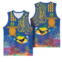 Hawaii Ocean Basketball Jersey Pineapple Turtle and Mango Reef Triggerfish and Kakau Tattoo