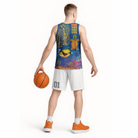 Hawaii Ocean Basketball Jersey Pineapple Turtle and Mango Reef Triggerfish and Kakau Tattoo
