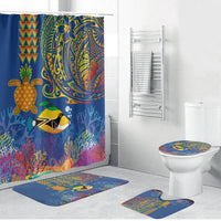 Hawaii Ocean Bathroom Set Pineapple Turtle and Mango Reef Triggerfish and Kakau Tattoo LT03 Bathroom Set (4 pcs) Multicolor - Polynesian Pride
