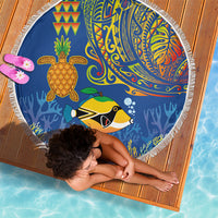 Hawaii Ocean Beach Blanket Pineapple Turtle and Mango Reef Triggerfish and Kakau Tattoo LT03 - Polynesian Pride