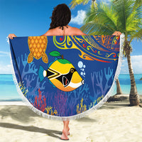 Hawaii Ocean Beach Blanket Pineapple Turtle and Mango Reef Triggerfish and Kakau Tattoo LT03 - Polynesian Pride