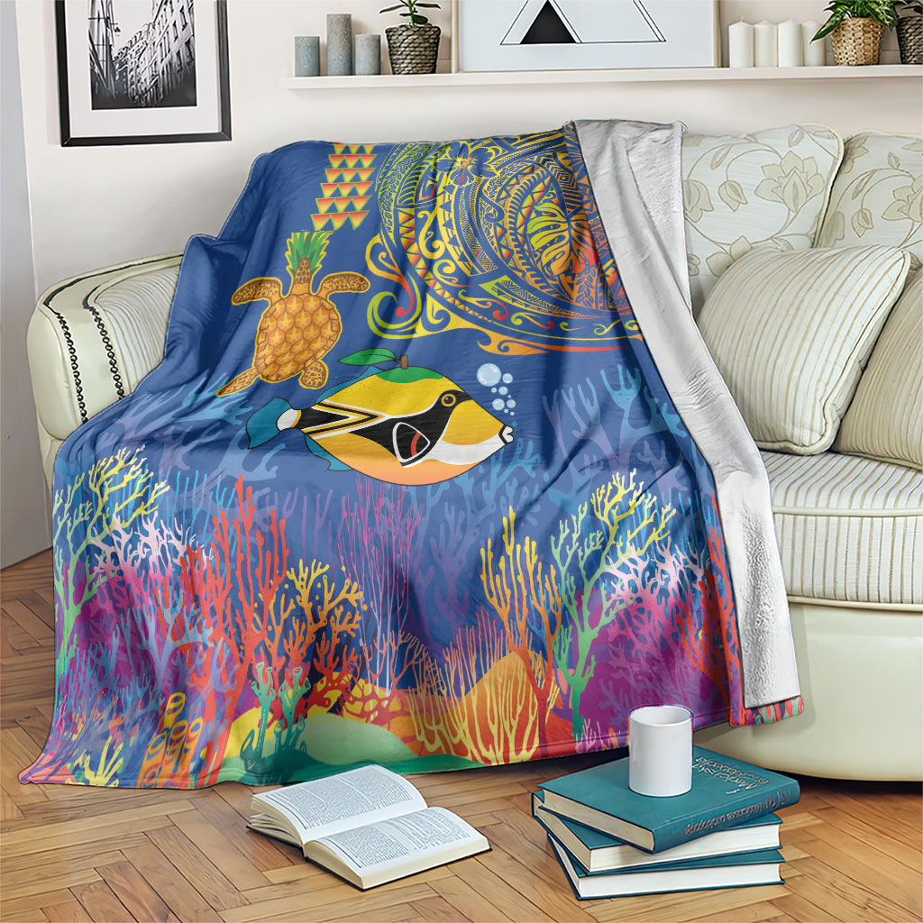 Hawaii Ocean Blanket Pineapple Turtle and Mango Reef Triggerfish and Kakau Tattoo LT03 Multicolor - Polynesian Pride