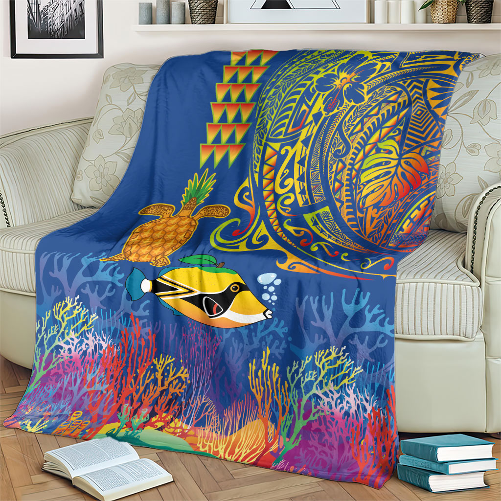 Hawaii Ocean Blanket Pineapple Turtle and Mango Reef Triggerfish and Kakau Tattoo LT03 - Polynesian Pride