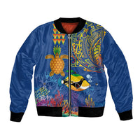 Hawaii Ocean Bomber Jacket Pineapple Turtle and Mango Reef Triggerfish and Kakau Tattoo LT03 Unisex Multicolor - Polynesian Pride