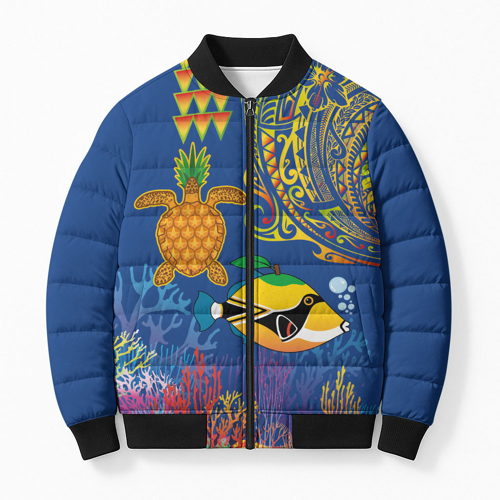 Hawaii Ocean Bomber Puffer Jacket Pineapple Turtle and Mango Reef Triggerfish and Kakau Tattoo LT03 Unisex Multicolor - Polynesian Pride