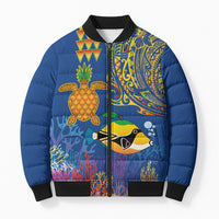 Hawaii Ocean Bomber Puffer Jacket Pineapple Turtle and Mango Reef Triggerfish and Kakau Tattoo LT03 Unisex Multicolor - Polynesian Pride