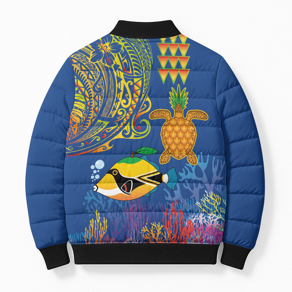 Hawaii Ocean Bomber Puffer Jacket Pineapple Turtle and Mango Reef Triggerfish and Kakau Tattoo LT03 - Polynesian Pride
