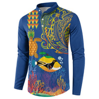 Hawaii Ocean Button Sweatshirt Pineapple Turtle and Mango Reef Triggerfish and Kakau Tattoo LT03 - Polynesian Pride