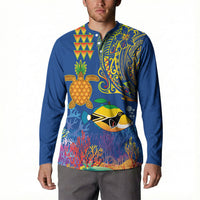 Hawaii Ocean Button Sweatshirt Pineapple Turtle and Mango Reef Triggerfish and Kakau Tattoo LT03 - Polynesian Pride