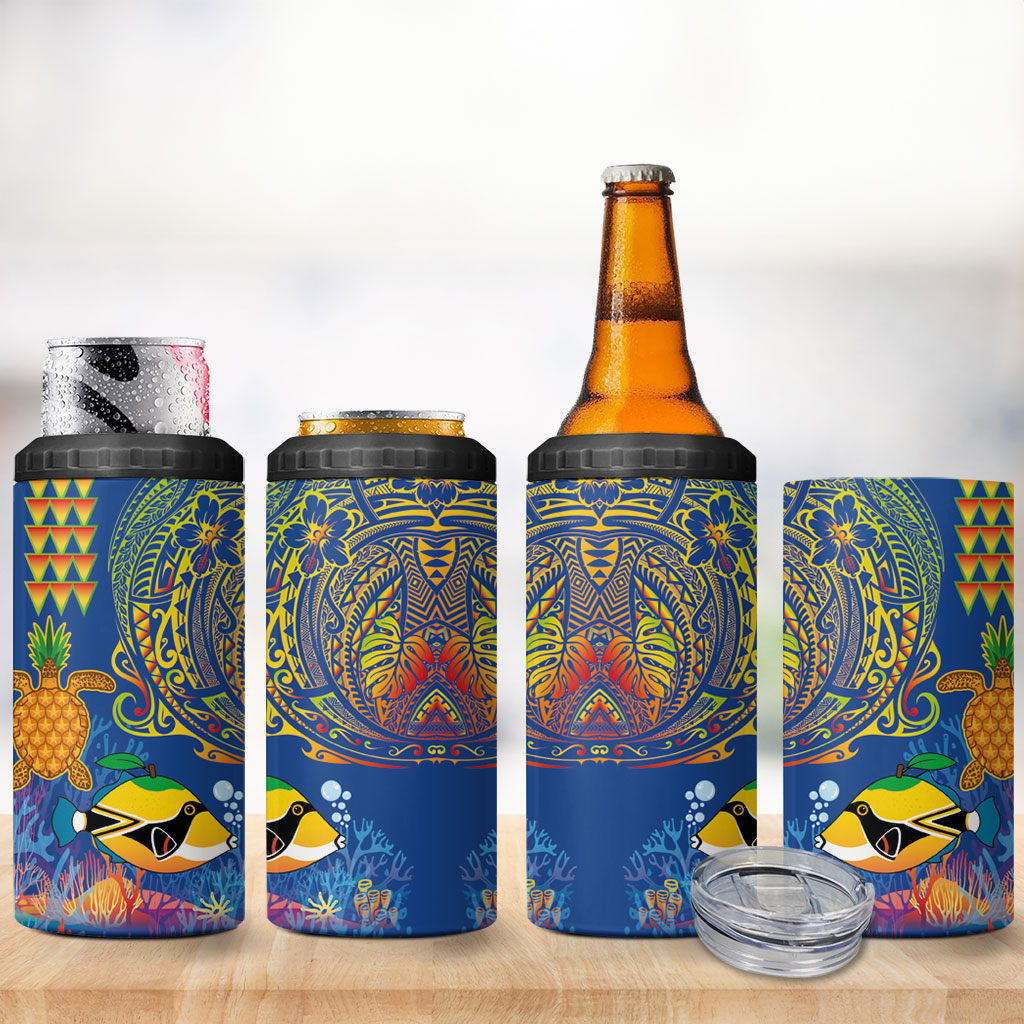 Hawaii Ocean 4 in 1 Can Cooler Tumbler Pineapple Turtle and Mango Reef Triggerfish and Kakau Tattoo LT03 - Polynesian Pride