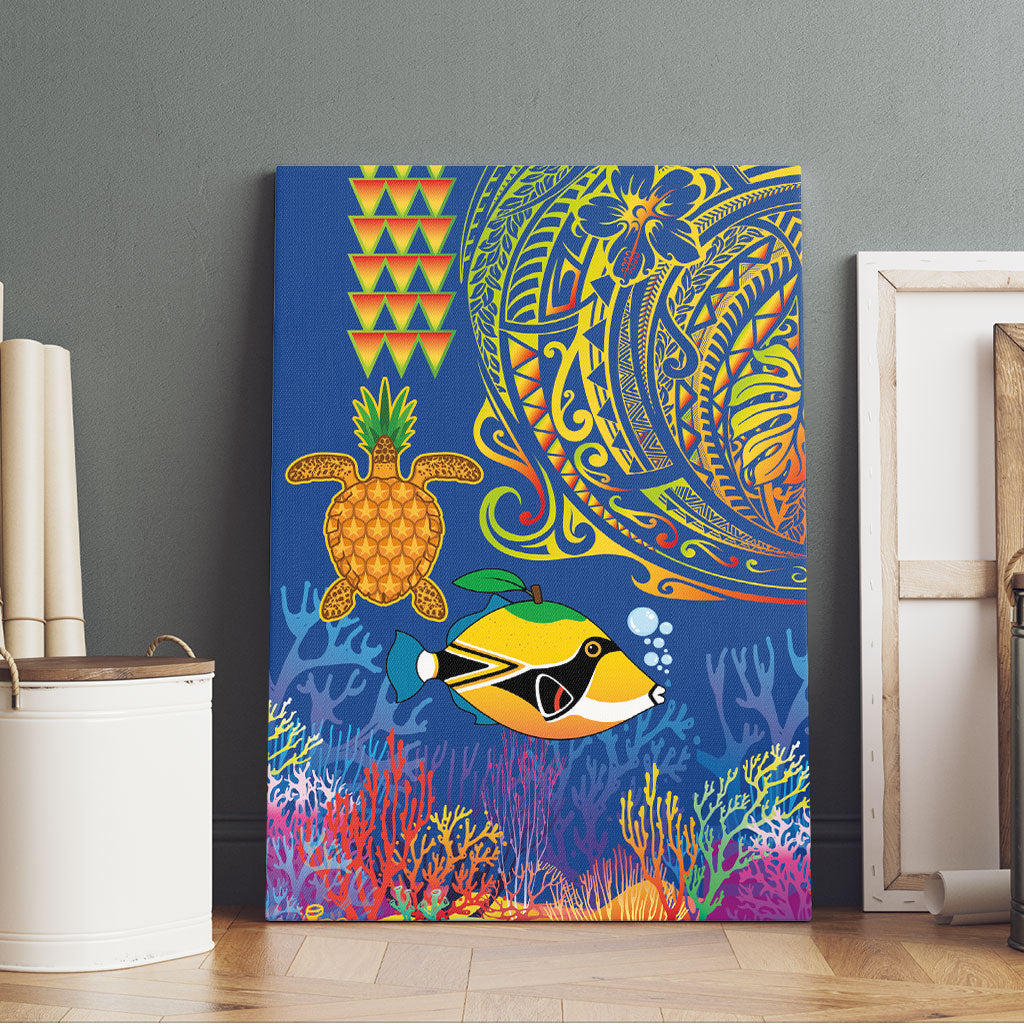 Hawaii Ocean Canvas Wall Art Pineapple Turtle and Mango Reef Triggerfish and Kakau Tattoo LT03 - Polynesian Pride