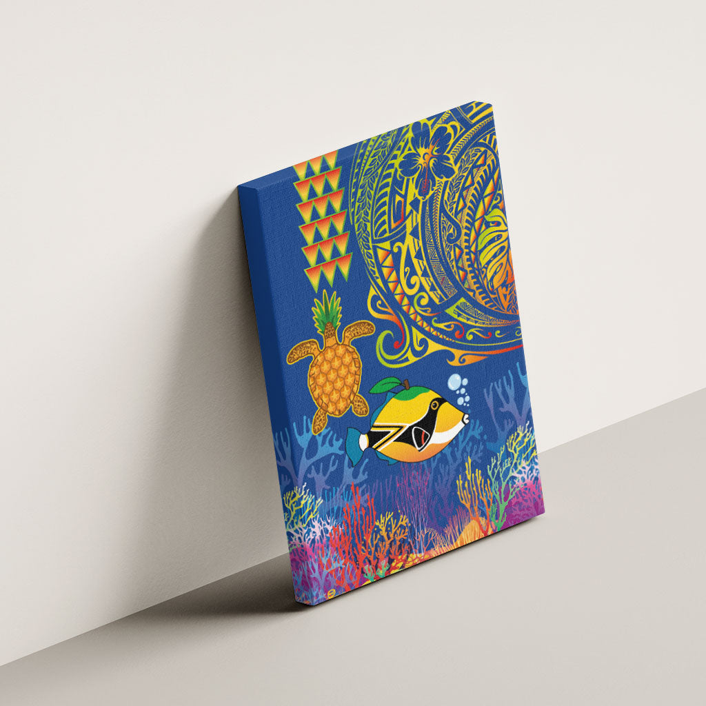 Hawaii Ocean Canvas Wall Art Pineapple Turtle and Mango Reef Triggerfish and Kakau Tattoo LT03 - Polynesian Pride