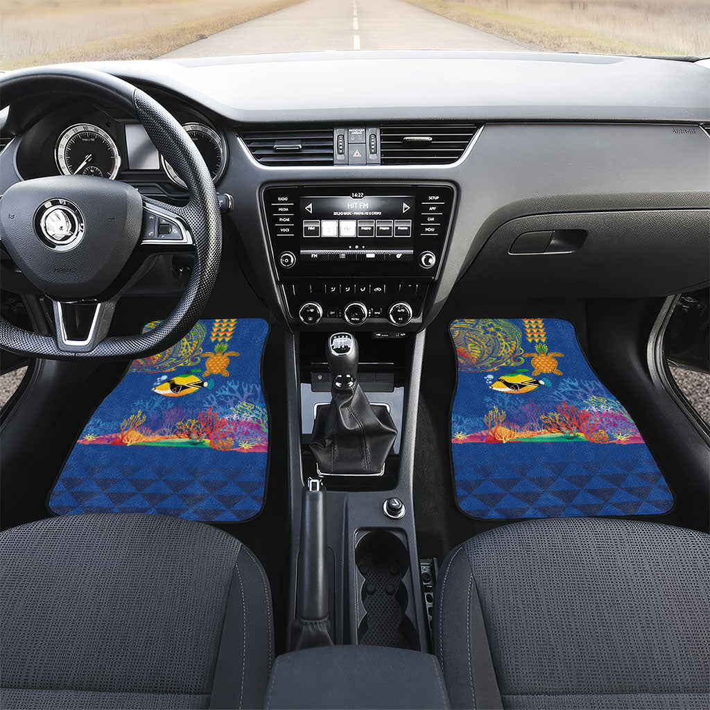 Hawaii Ocean Car Mats Pineapple Turtle and Mango Reef Triggerfish and Kakau Tattoo LT03 Set 2pcs - Front Multicolor - Polynesian Pride