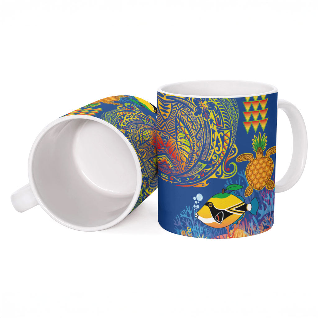 Hawaii Ocean Ceramic Mug Pineapple Turtle and Mango Reef Triggerfish and Kakau Tattoo LT03 - Polynesian Pride